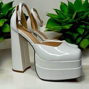 White Ankle Strap Chunky Platform Heel